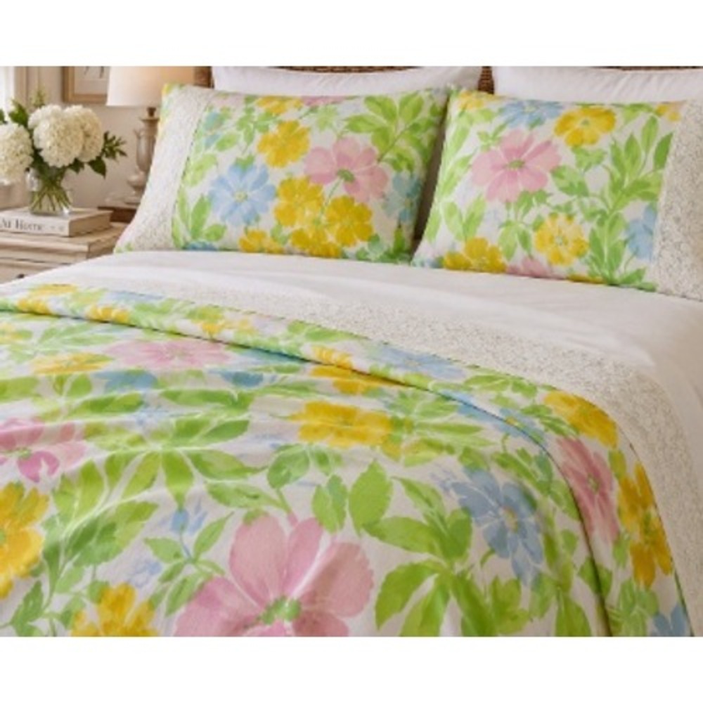 Vintage JCPenney Fashion Manor Floral Lace Double Bed Flat Sheet + 1 Sham